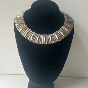 Vintage Three Toned Altering Panel Bib Collar Necklace